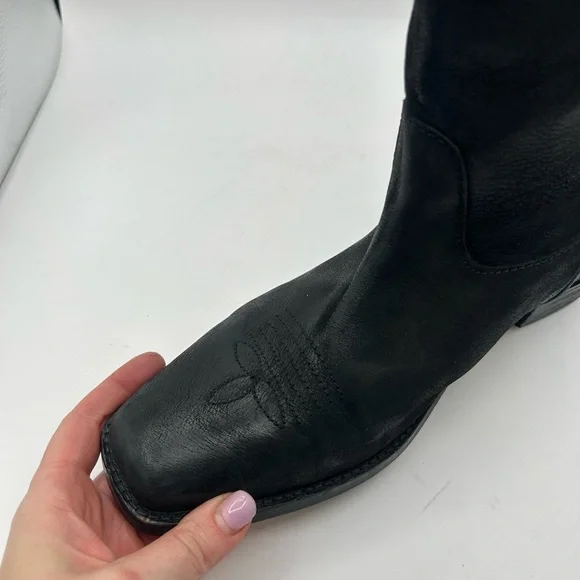 Vintage Foundry Aliza Cowboy Cowgirl campus riding boot black Leather square toe - Picture 6 of 17